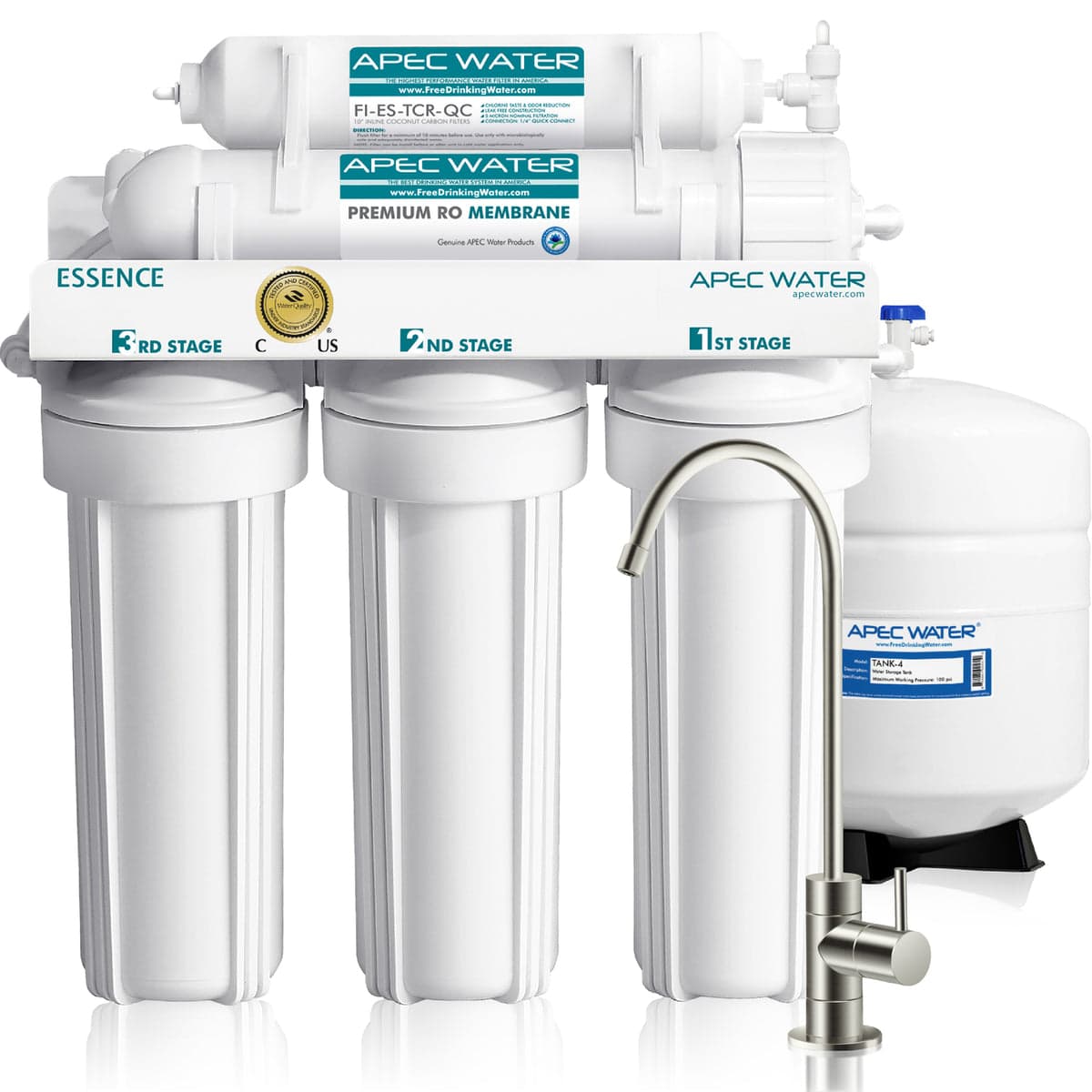 APEC ROES-50 Essence 5-stage under-sink reverse osmosis system with storage tank and faucet