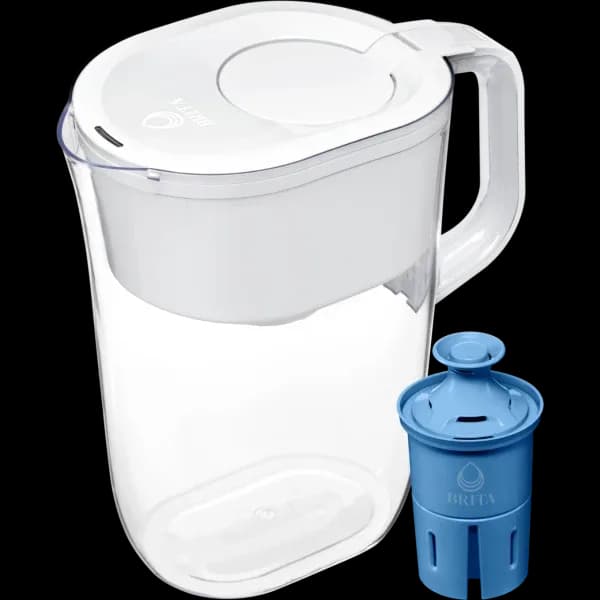 Brita Tahoe 10-cup water filter pitcher in white with a blue Brita Elite filter