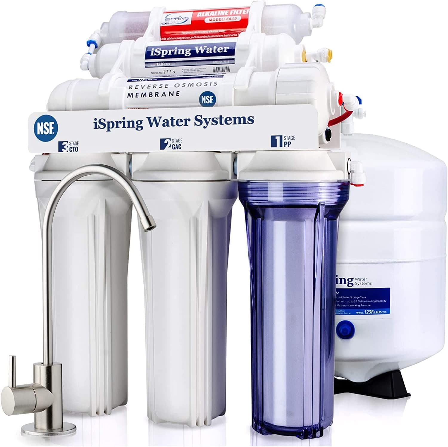 iSpring RCC7AK 6-stage under-sink reverse osmosis system with storage tank and brushed nickel faucet